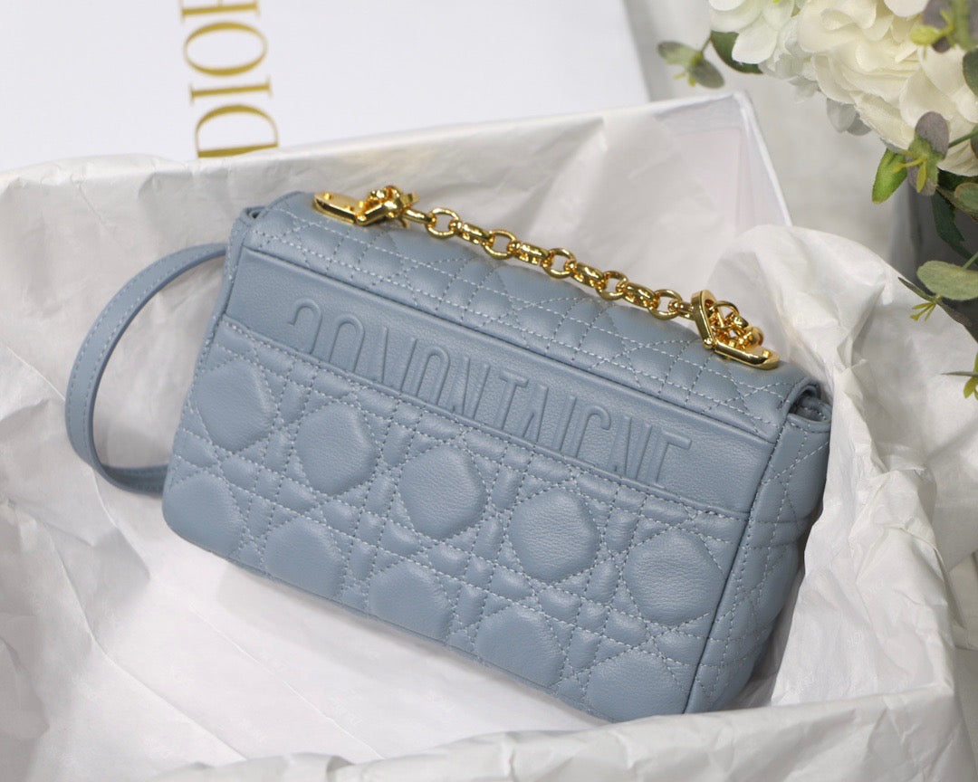 Cloud Blue Supple Cannage Calfskin Small Caro Bag