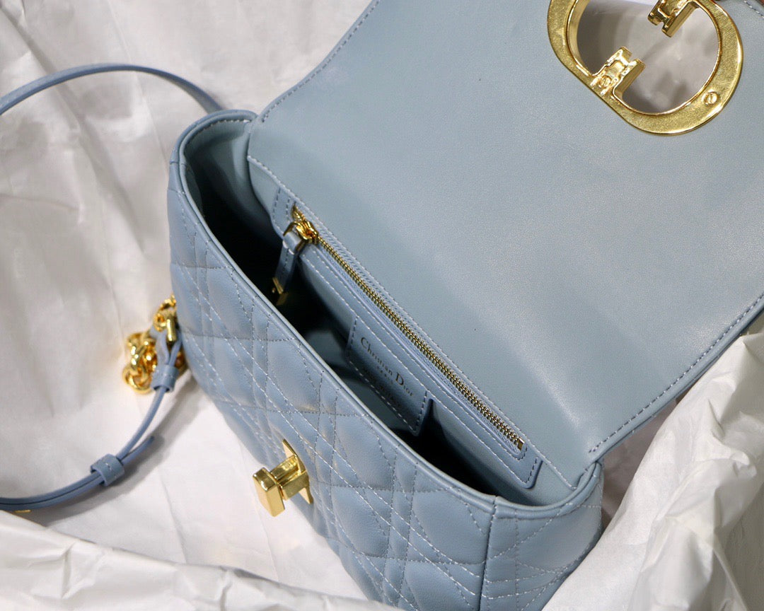 Cloud Blue Supple Cannage Calfskin Small Caro Bag