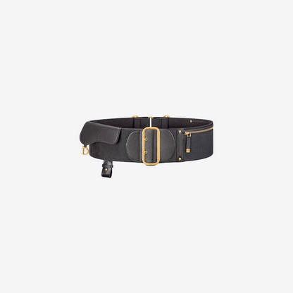 80mm Black Smooth Calfskin and Technical Fabric Saddle Belt