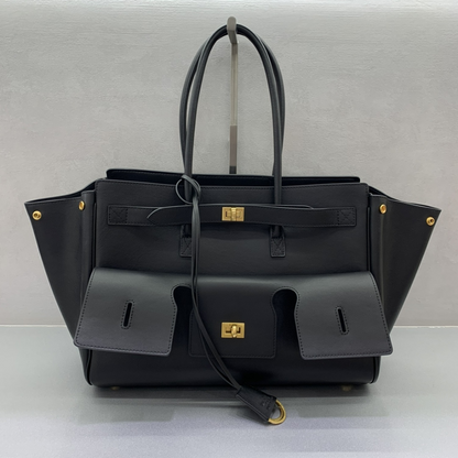 Aged-gold Hardware Bel Air Medium Carry All Bag In Black Leather Handbag for Women