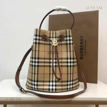 Archive Beige/Briar Brown Small TB Bucket Bag - Leather Bucket Bag for Women