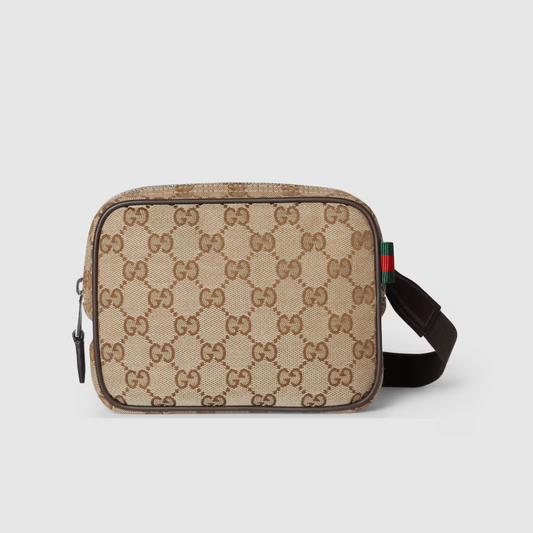 Beige And Dark Brown GG Canvas Mini Bag Leather Crossbody Bag for Men