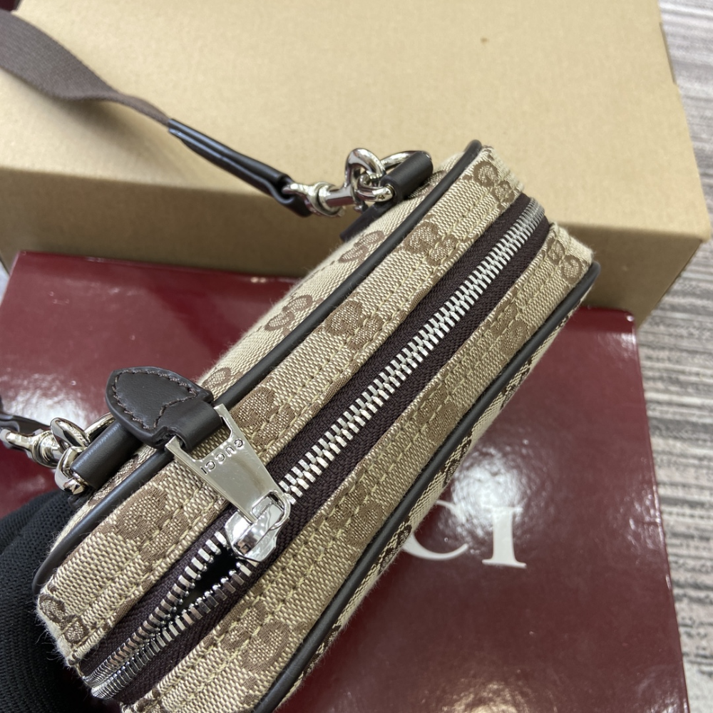 Beige And Dark Brown GG Canvas Mini Bag Leather Crossbody Bag for Men