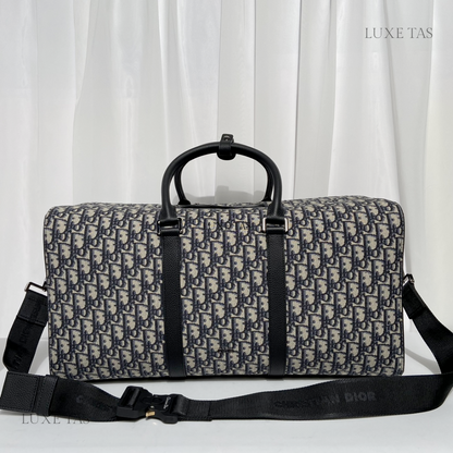 Beige and Black D Oblique Jacquard Lingot 50 Bag  - Leather Duffel Bag for Men