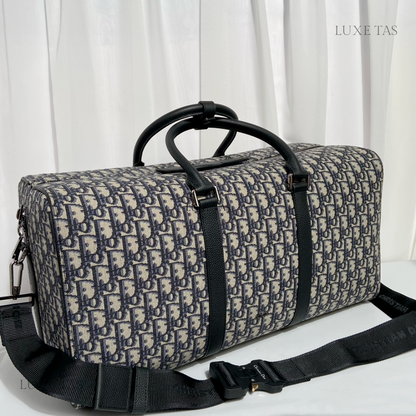 Beige and Black D Oblique Jacquard Lingot 50 Bag  - Leather Duffel Bag for Men
