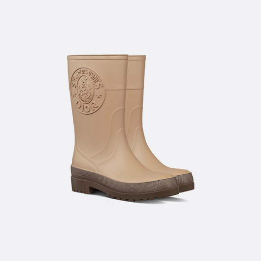 Beige and Brown Two-Tone Rubber DRunion Rain Boot  - Designer Boots & Ankle Boots for Women
