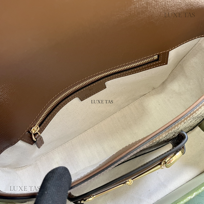 Beige and Ebony GG Horsebit 1955 Small Shoulder Bag - Leather Shoulder Bag for Women