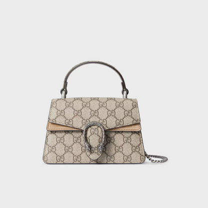 Beige and Ebony G*G Supr*me Canvas Dionysus Mini Top Handle Bag - Leather Handbag for Women