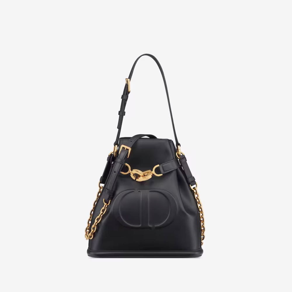 Black C*D-Embossed Calfskin Medium C'Est Dior Bag