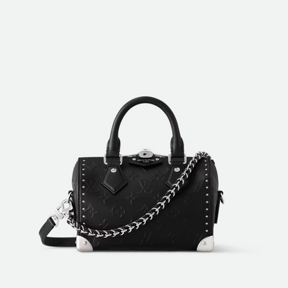 Black Calf Leather Speedy 20 Trunk Handbag for Men and Women