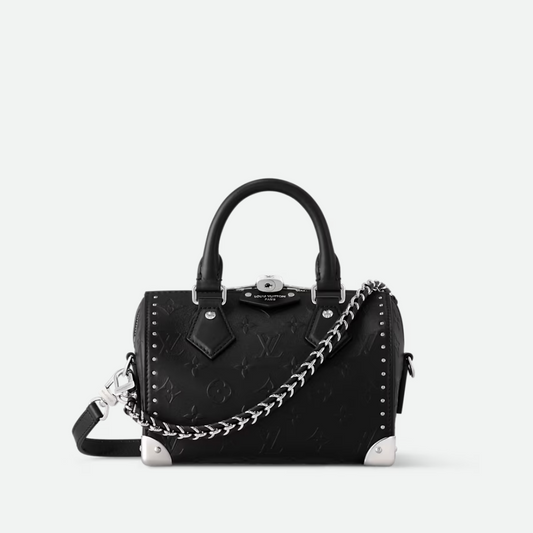 Black Calf Leather Speedy 20 Trunk Handbag for Men and Women