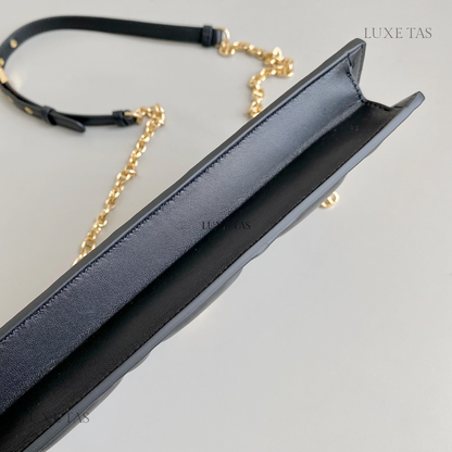 Black Cannage Lambskin D Caro Colle Noire Clutch with Chain - Leather Crossbody Bag for Women