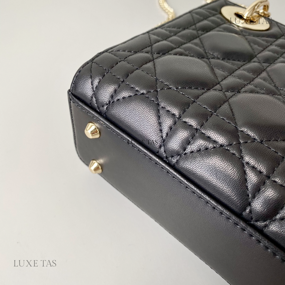 Black Cannage Lambskin Mini Lady D Bag