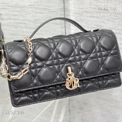 Black Cannage Lambskin Miss D Mini Bag - Leather Crossbody Bag for Women