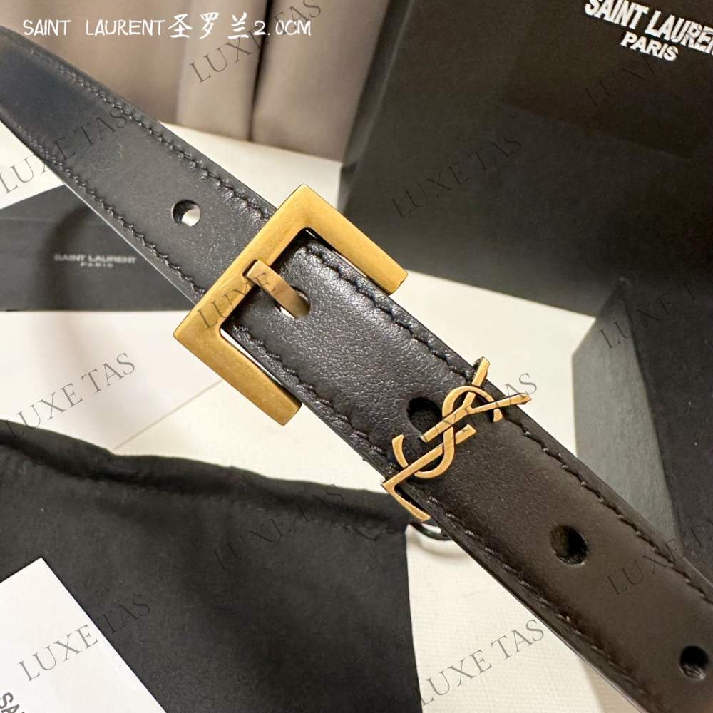 Black Cassandre Thin Belt With Square Buckle