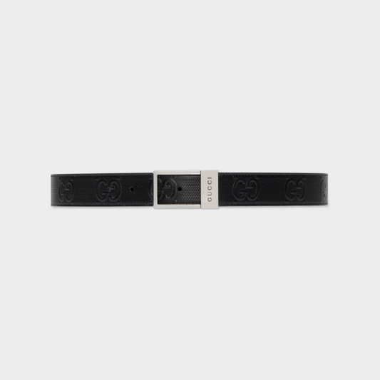 Black GG Belt With Rectangular Buckle