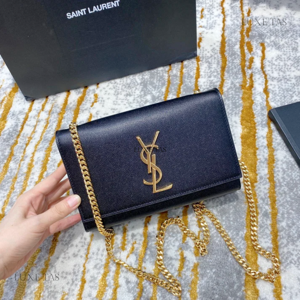 Black Kate Small Chain Bag In Grain De Poudre Embossed Leather