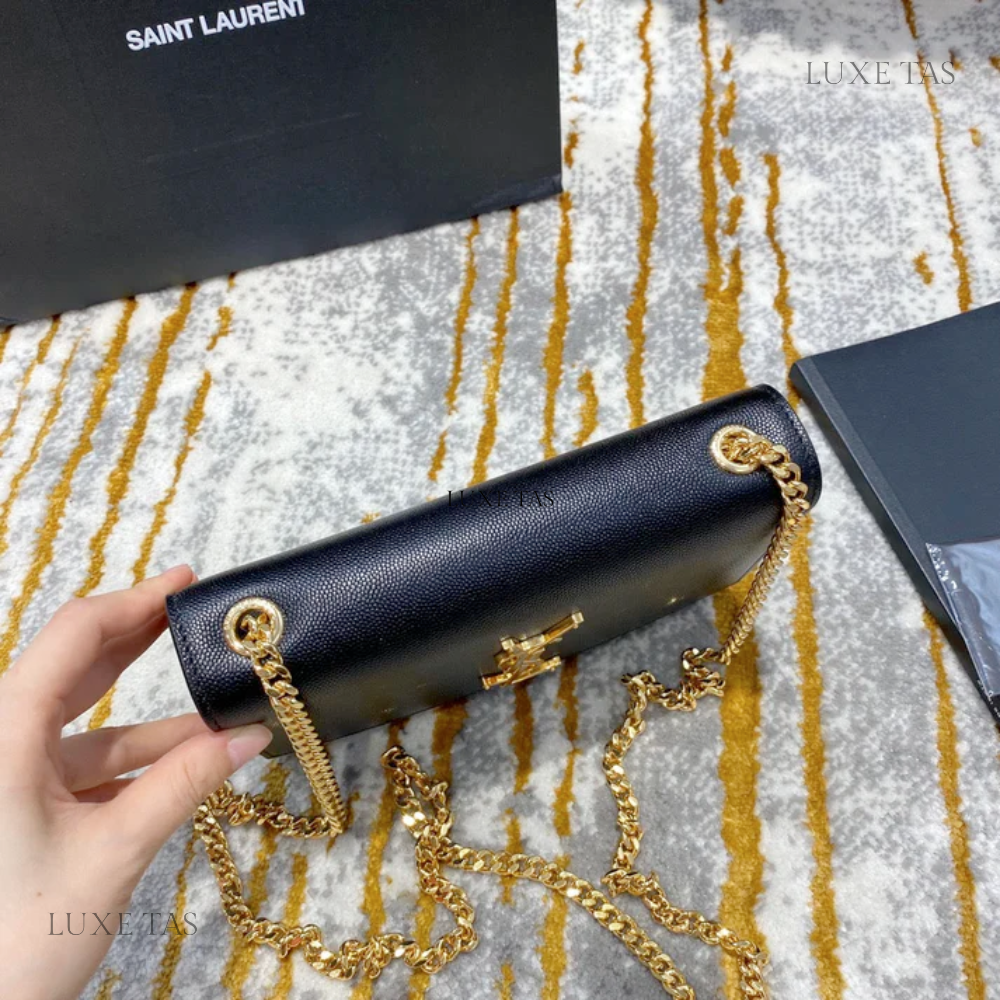 Black Kate Small Chain Bag In Grain De Poudre Embossed Leather