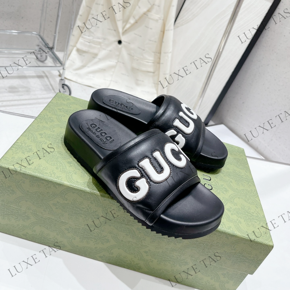 Black Leather Slide Sandal