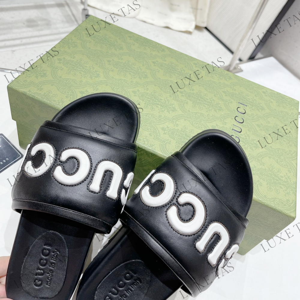 Black Leather Slide Sandal