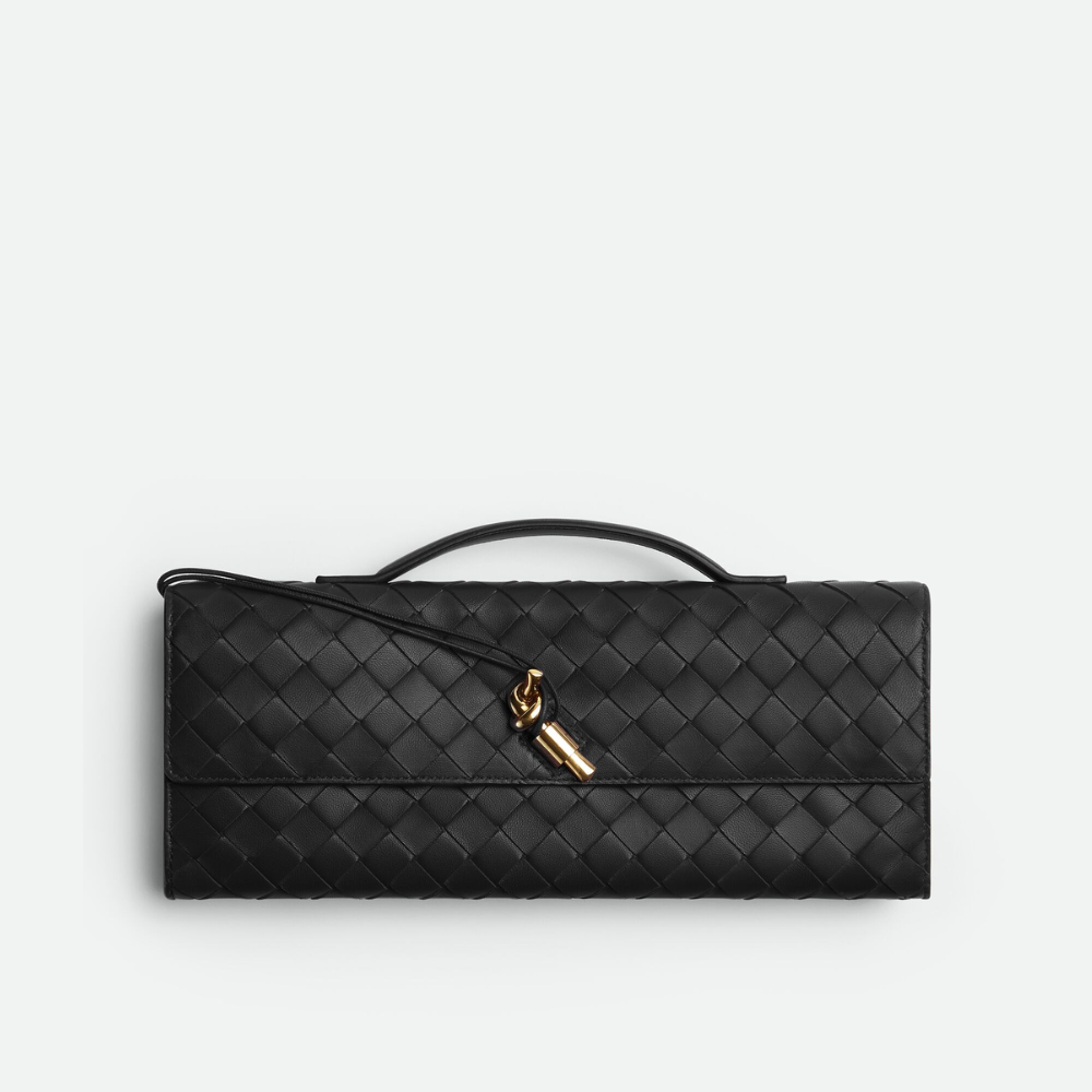 Pochette longue noire Andiamo avec poignée pochette de créateur pour femme