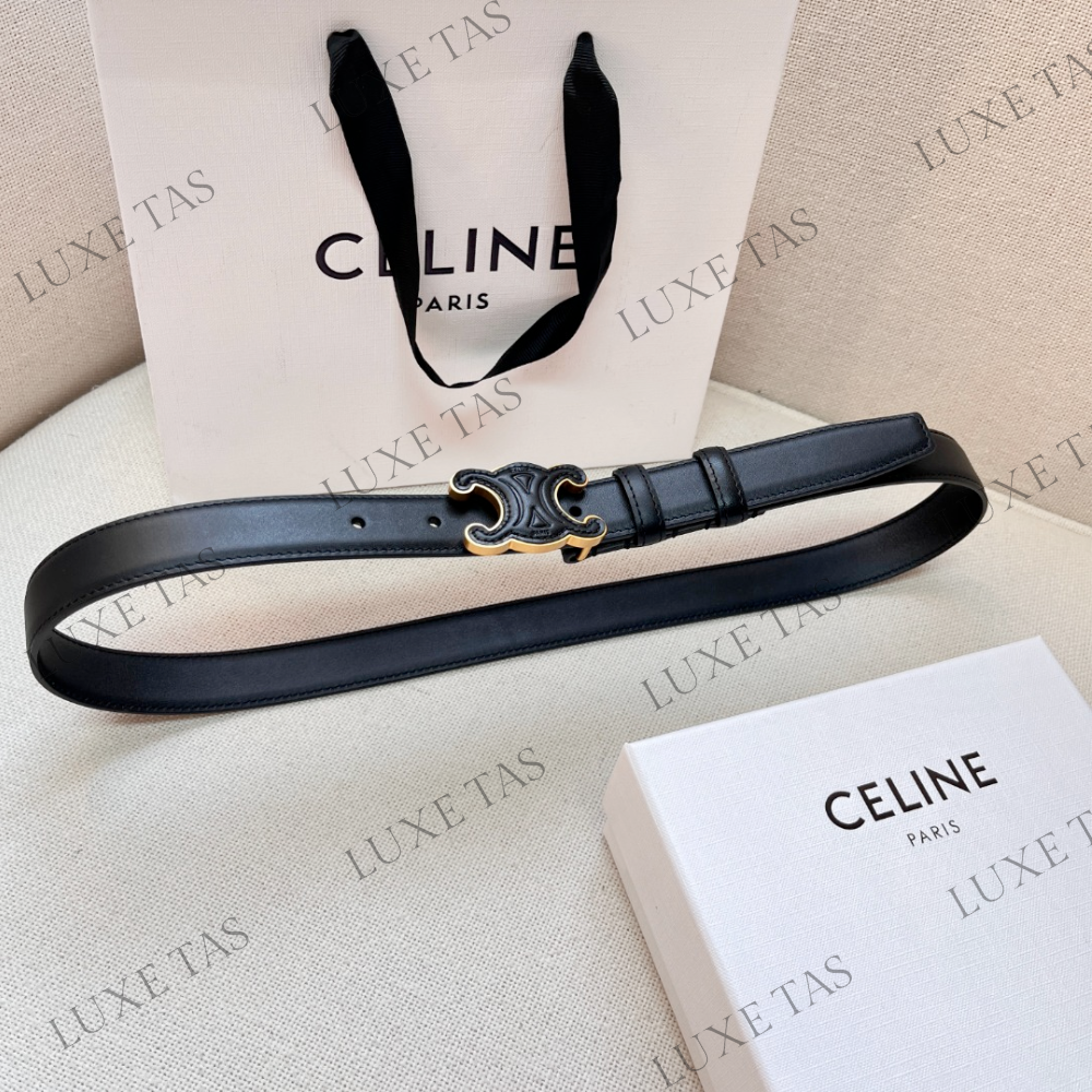 Celine Medium Triomphe Belt in Smooth Calfskin Black Leather