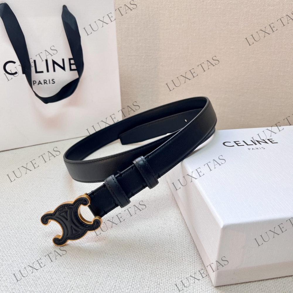 Celine Triomphe Small Triomphe Belt in Smooth Calfskin, Black, 80