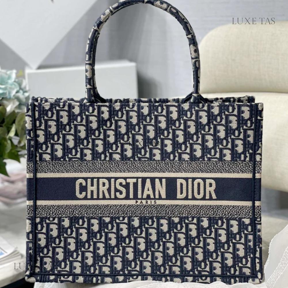 Christian Dior Book Medium Oblique Embroidery Tote Bag