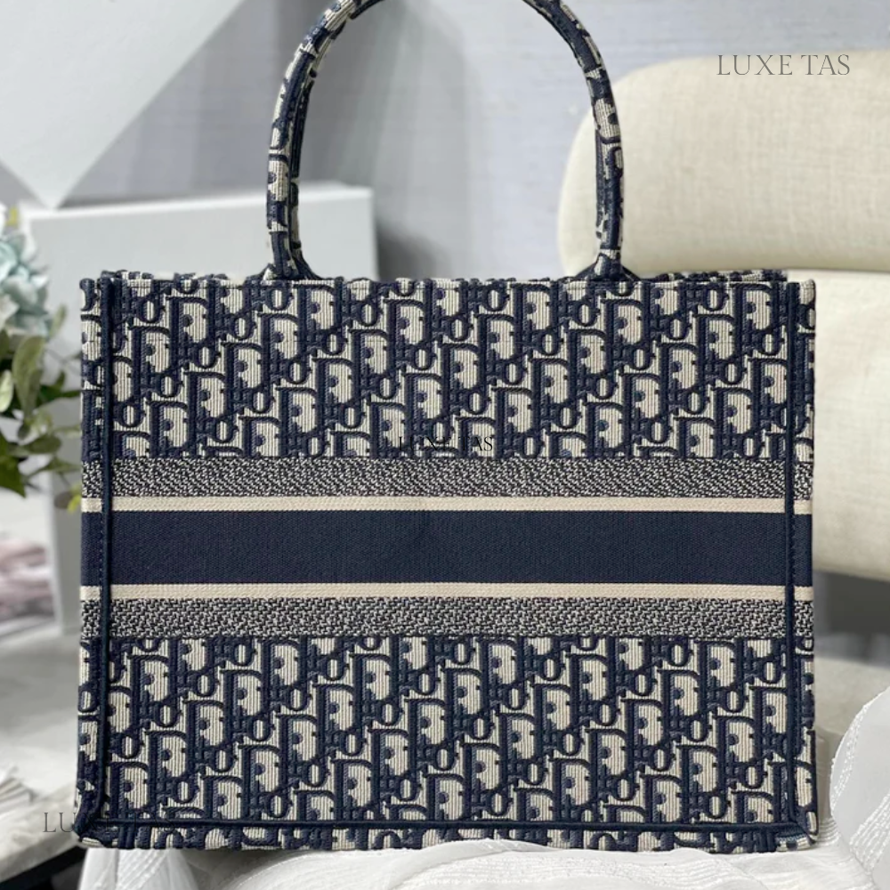 Black Oblique Embroidery Dior Book Tote Leather Tote Bag for