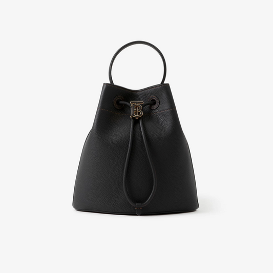 Black Small TB Bucket Bag - Leather Bucket Bag for Women