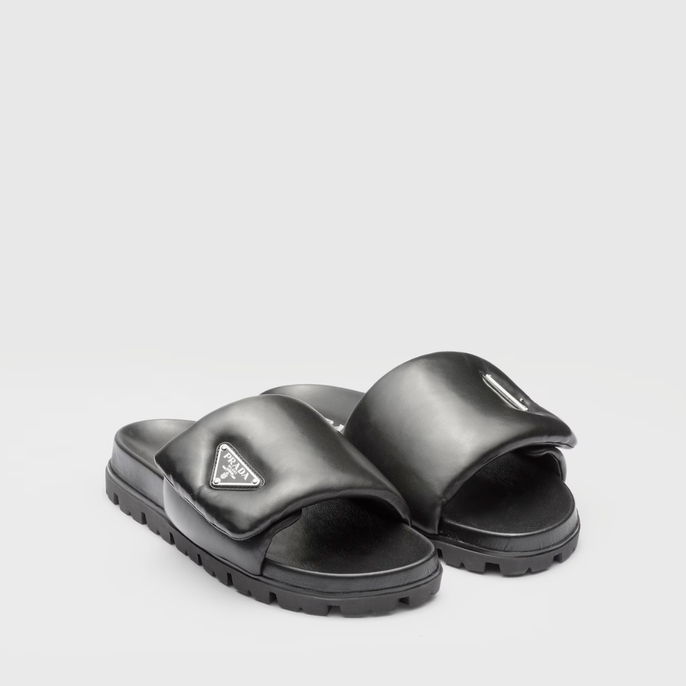 Black Soft Padded Nappa Leather Slides