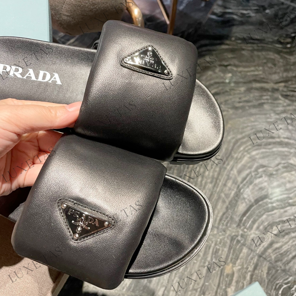 Black Soft Padded Nappa Leather Slides