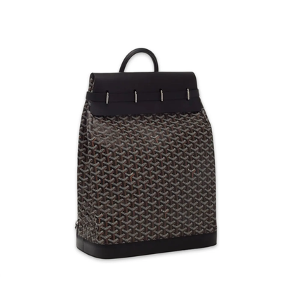 Black Steamer PM with Straps Leather Backpack for Men