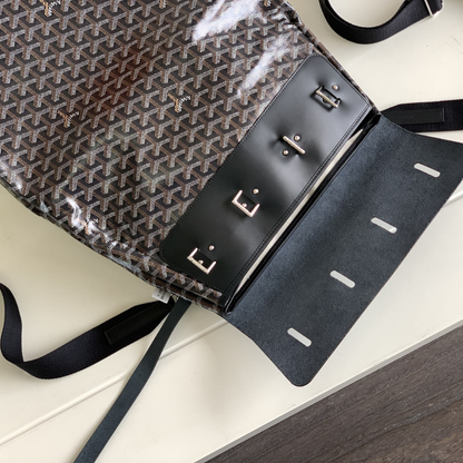 Black Steamer PM with Straps Leather Backpack for Men