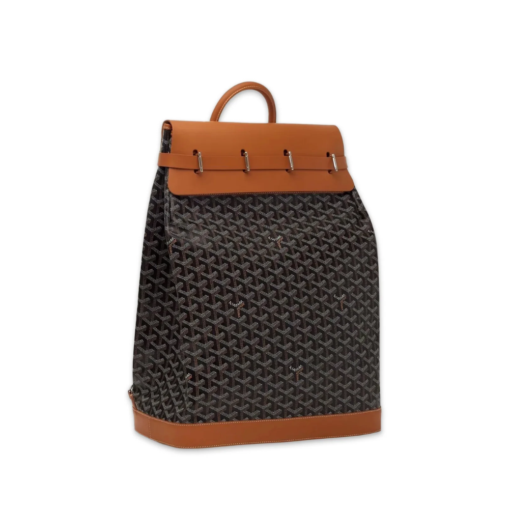 Black Tan Steamer PM with Straps Leather Backpack for Men