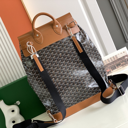 Black Tan Steamer PM with Straps Leather Backpack for Men