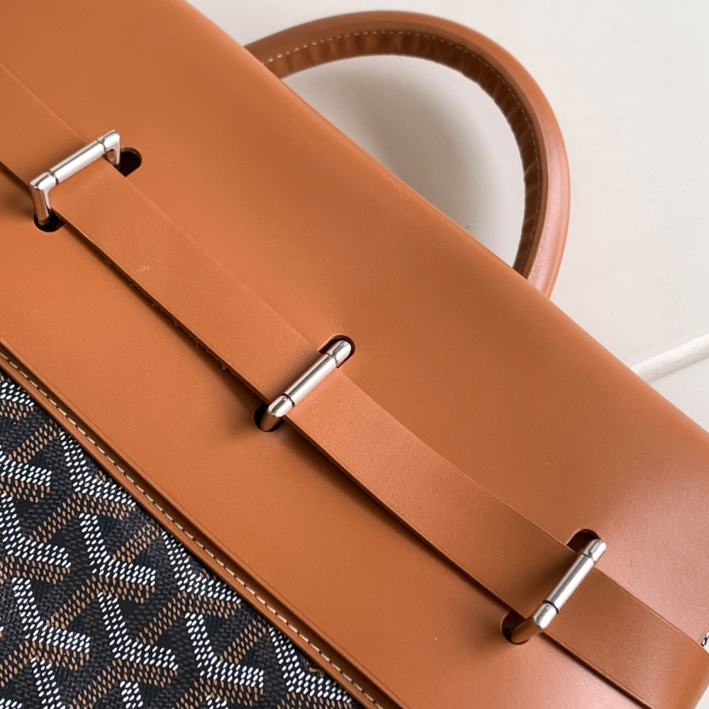 Black Tan Steamer PM with Straps Leather Backpack for Men