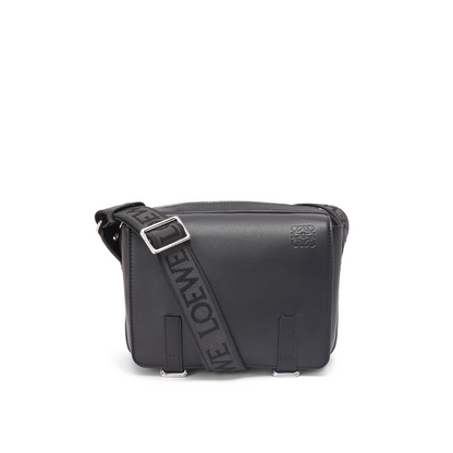 Black Xs Military Messenger Bag In Supple Smooth Calfskin And Jacquard - Leather Crossbody Bag for Men