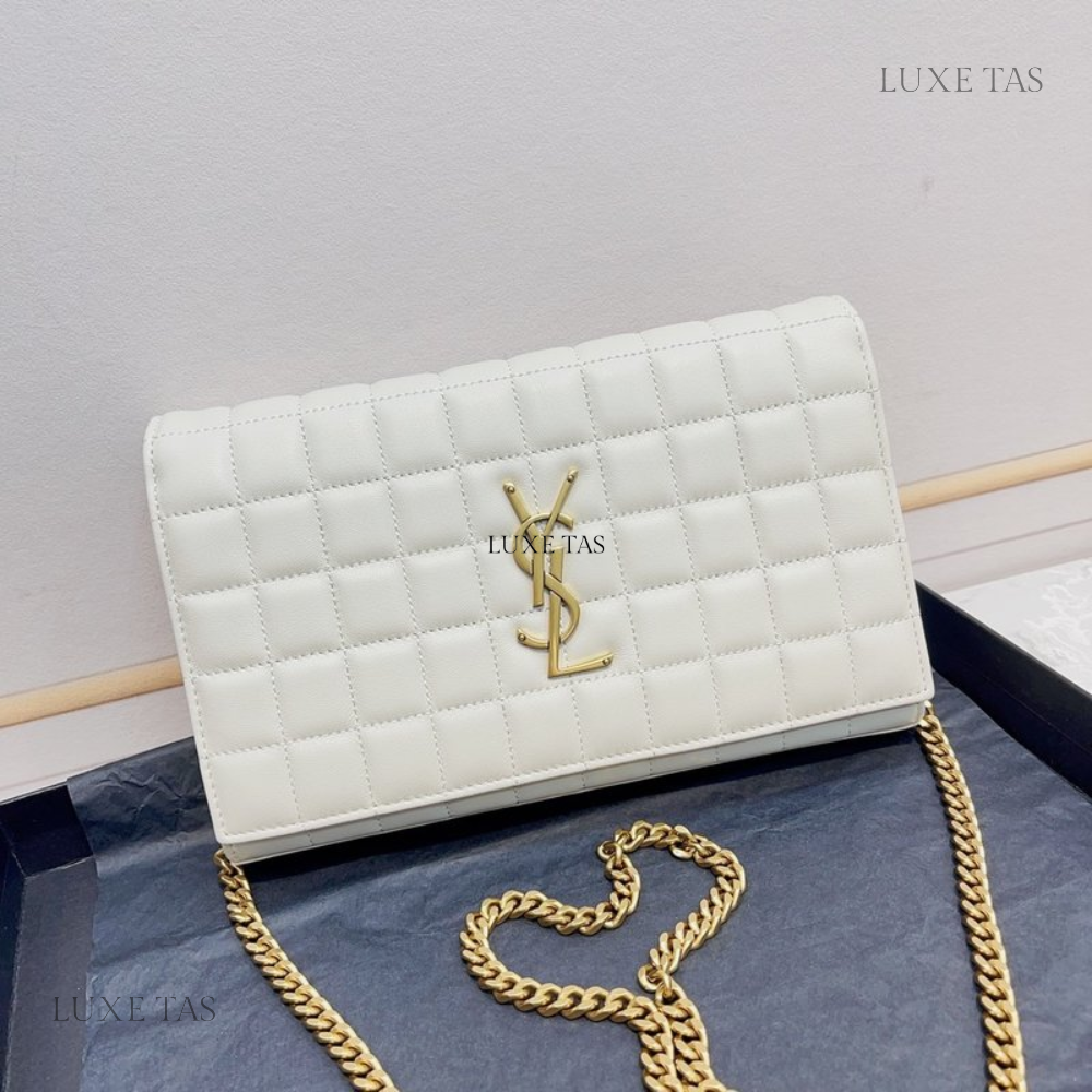 Blanc Vintage Lambskin Cassandre Chain Wallet - Leather Crossbody Bag for Women