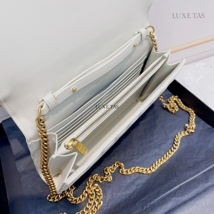 Blanc Vintage Lambskin Cassandre Chain Wallet - Leather Crossbody Bag for Women