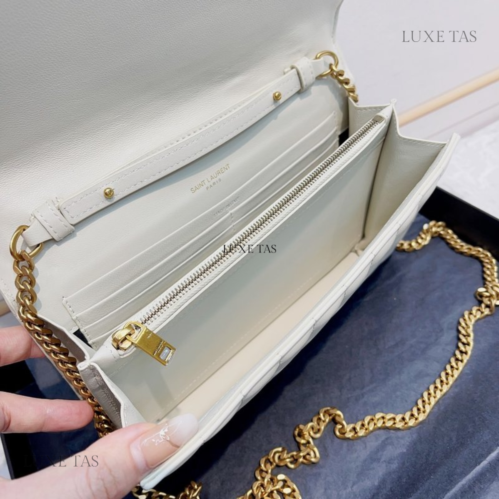 Blanc Vintage Lambskin Cassandre Chain Wallet - Leather Crossbody Bag for Women