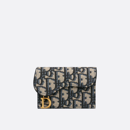 Blue Dior Oblique Jacquard Dior Oblique Jacquard Saddle Flap Card Holder - Leather Wallet for Women\