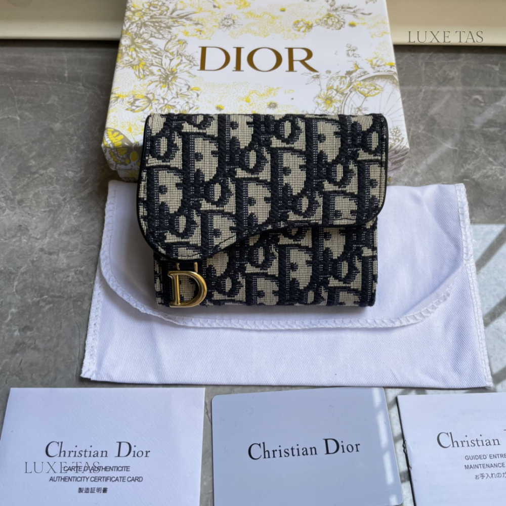 Blue Dior Oblique Jacquard Dior Oblique Jacquard Saddle Flap Card Holder - Leather Wallet for Women