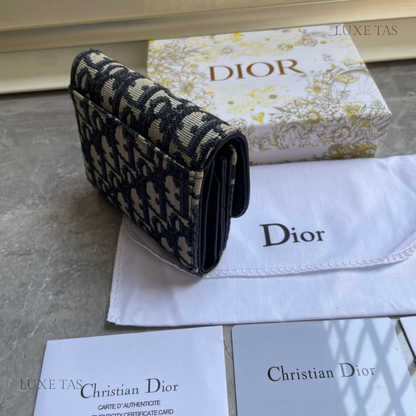 Blue Dior Oblique Jacquard Dior Oblique Jacquard Saddle Flap Card Holder - Leather Wallet for Women