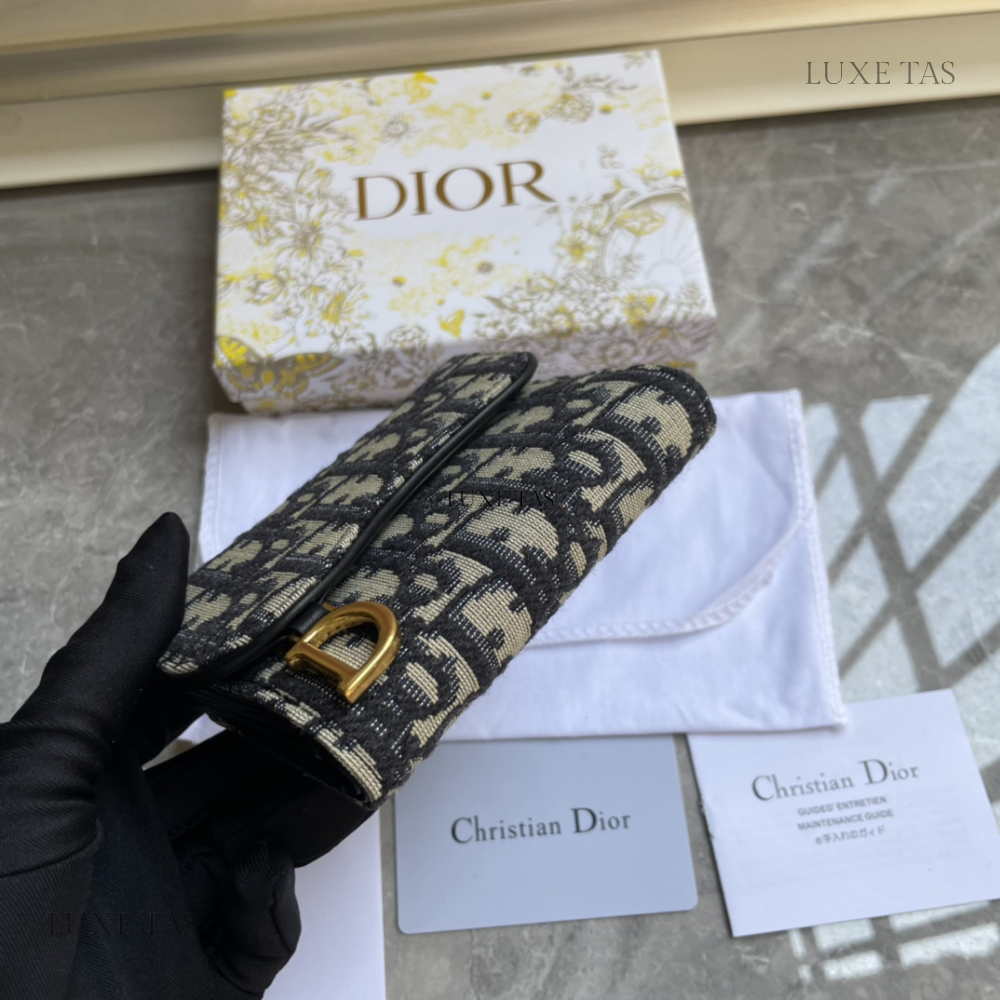 Blue Dior Oblique Jacquard Dior Oblique Jacquard Saddle Flap Card Holder - Leather Wallet for Women