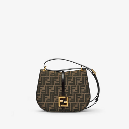 Brown FF Jacquard Fabric And Leather Bag C’Mon Medium - Leather Shoulder Bag for Women