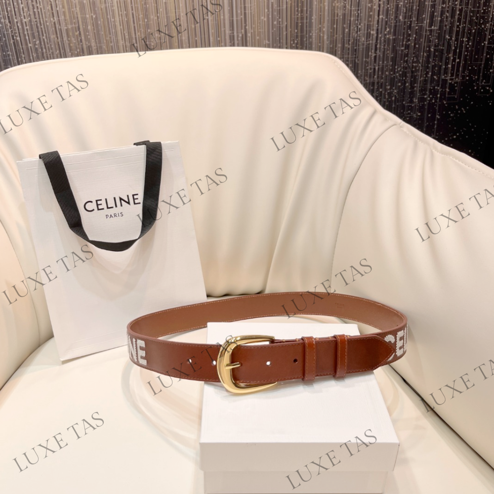 Celine Small Triomphe Belt in Taurillon Leather, Brown, 80 (Stock Confirmation Required)