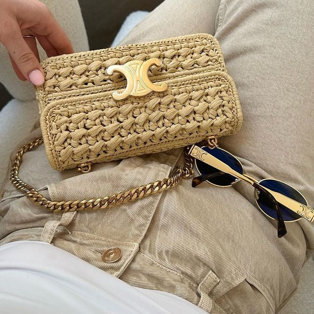 Chain Shoulder Bag Triomphe In Raffia Natural Shoulder Bag for Women