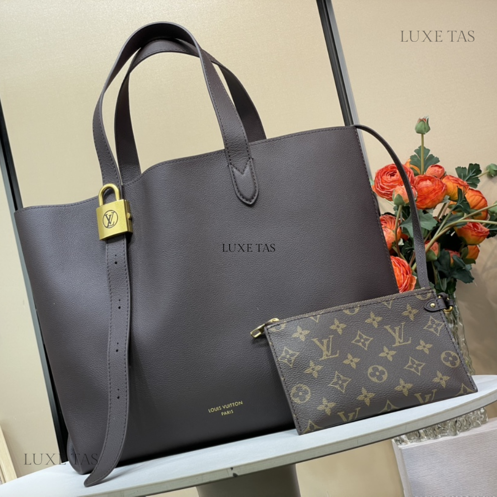 Chocolate Low Key Cabas MM Leather Tote Bag for Women
