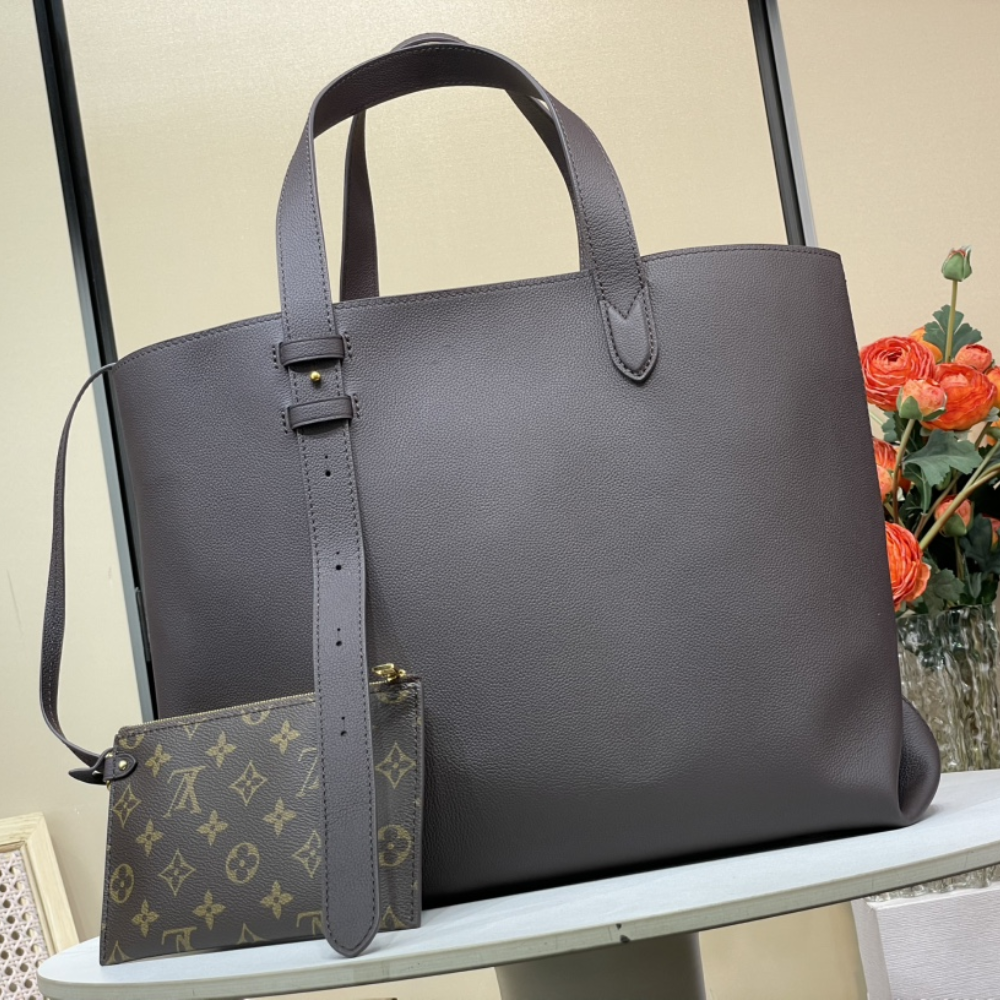 Chocolate Low Key Cabas MM Leather Tote Bag for Women